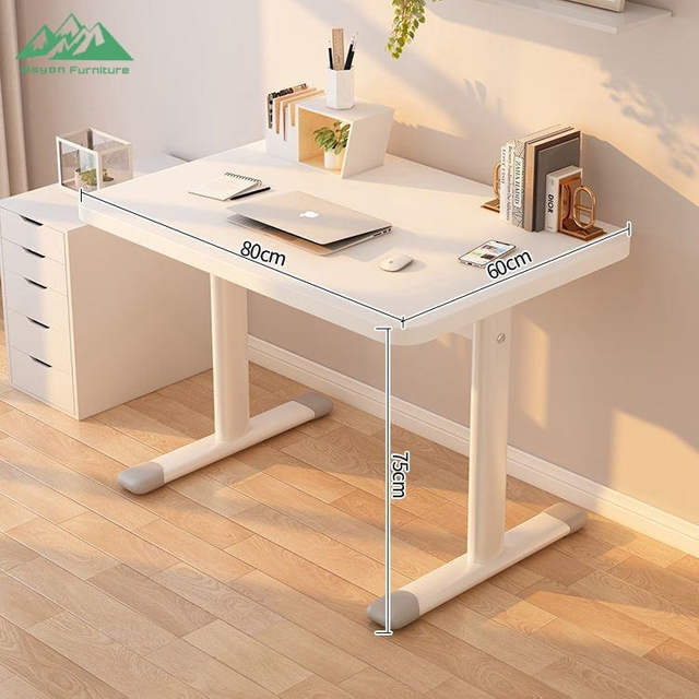 Modern Simple White Computer Desk Wooden Top Metal T-Legs Writing Desk for Home Office Study 分享
