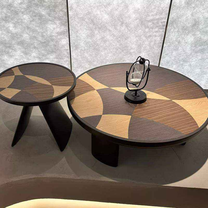 Rustic Mid-Century Modern Round Two-Tone Wood Nesting Coffee Table Set for Living Room 分享
