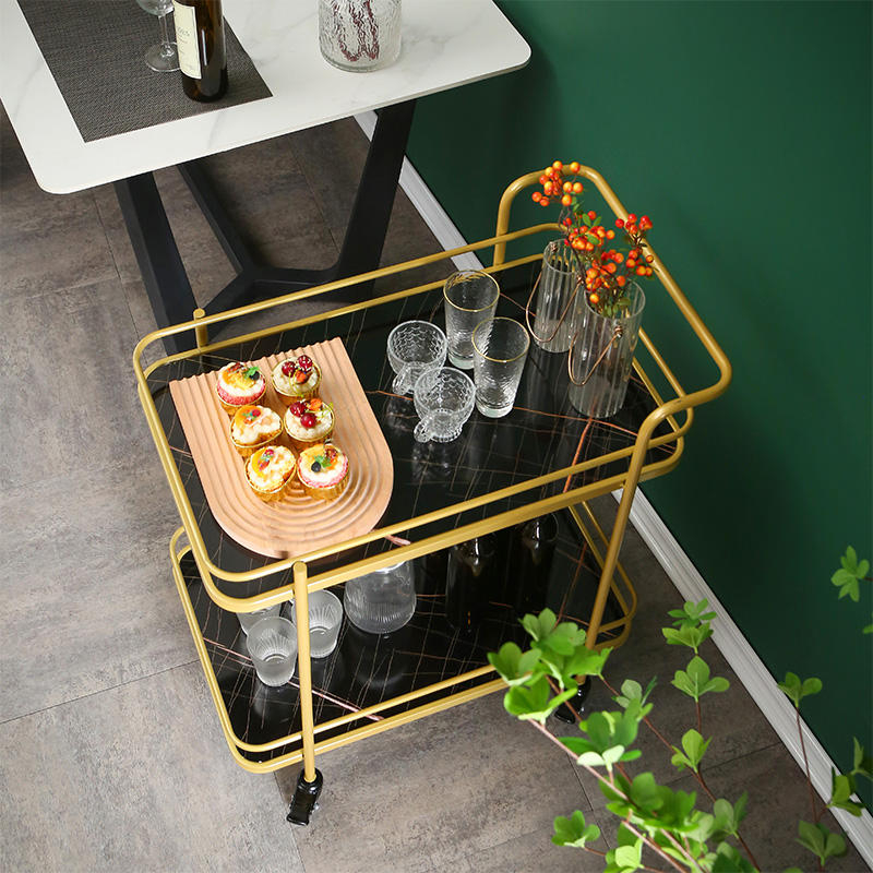 Nordic Portable Iron Dining Cart Home Bar Cart Small Serving Trolley for Home & Commercial Dessert Use