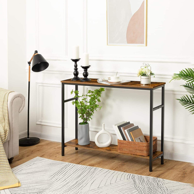 Modern Ultra-Thin Console Table with Adjustable Shelves Wooden Side Wide
