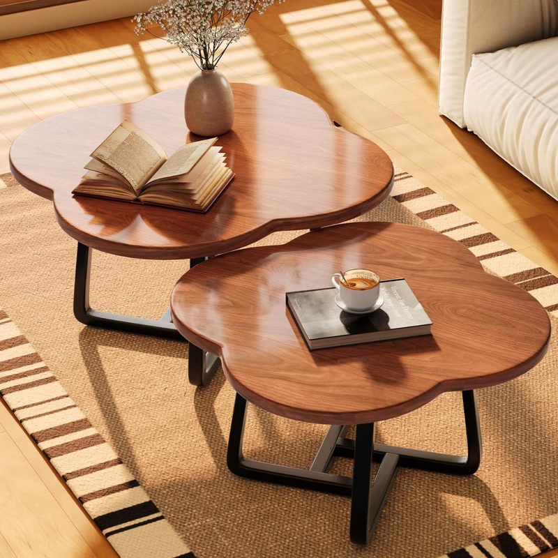 Creative Nesting Coffee Table Set Wooden Top Metal Base Center Table for Living Room