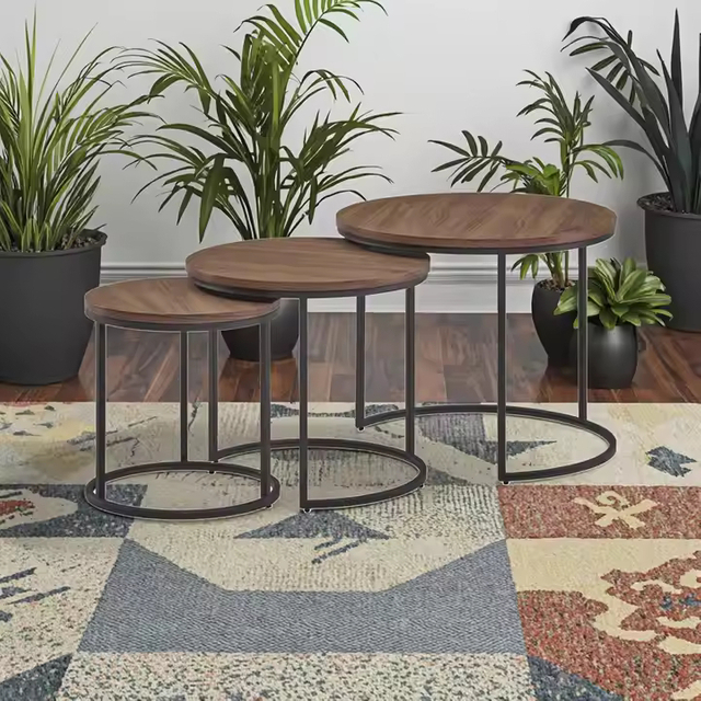 High Quality Modern Living Room Side Table Wooden Top Rectangular Metal Frame