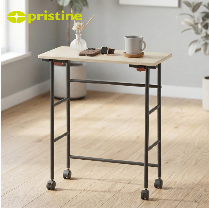 Sturdy Modern Iron Folding Storage Coffee Table with 4 Wheels Mobile Design Easy to Clean Living Room Furniture