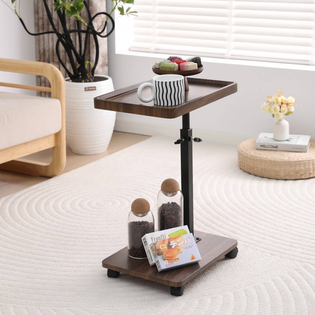 Height Adjustable Rotating Mobile Side Table Rolling Sofa Corner Coffee Table 分享