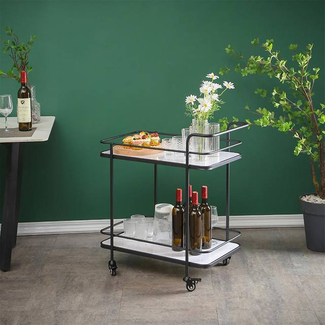Nordic Portable Iron Dining Cart Home Bar Cart Small Serving Trolley for Home & Commercial Dessert Use