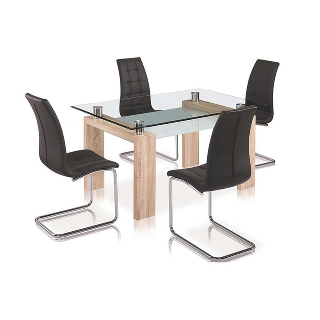 Modern Square Tempered Glass Dining Table and Chair Set for Guest Room Furniture