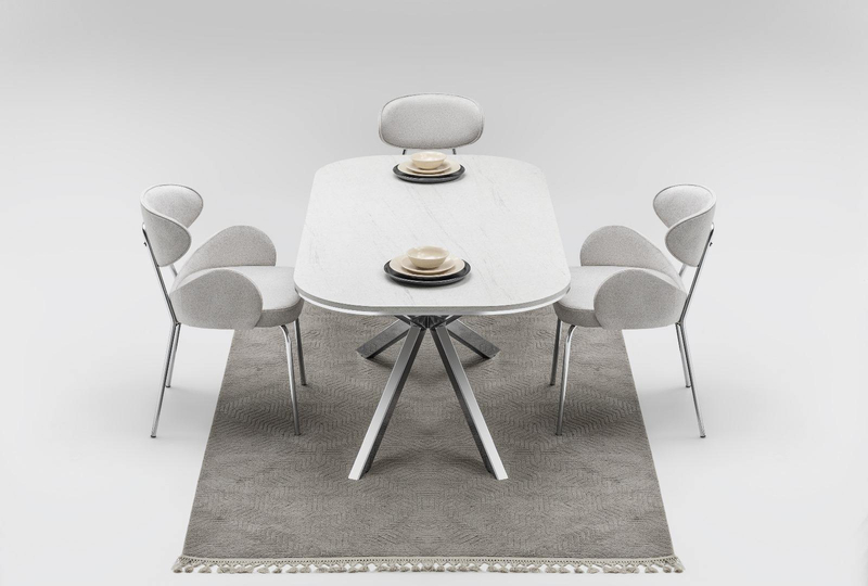 Modern Stainless Steel Dining Set 1 Table 6 Chairs with Fixed Desk Villa Living Room 2Y Warranty