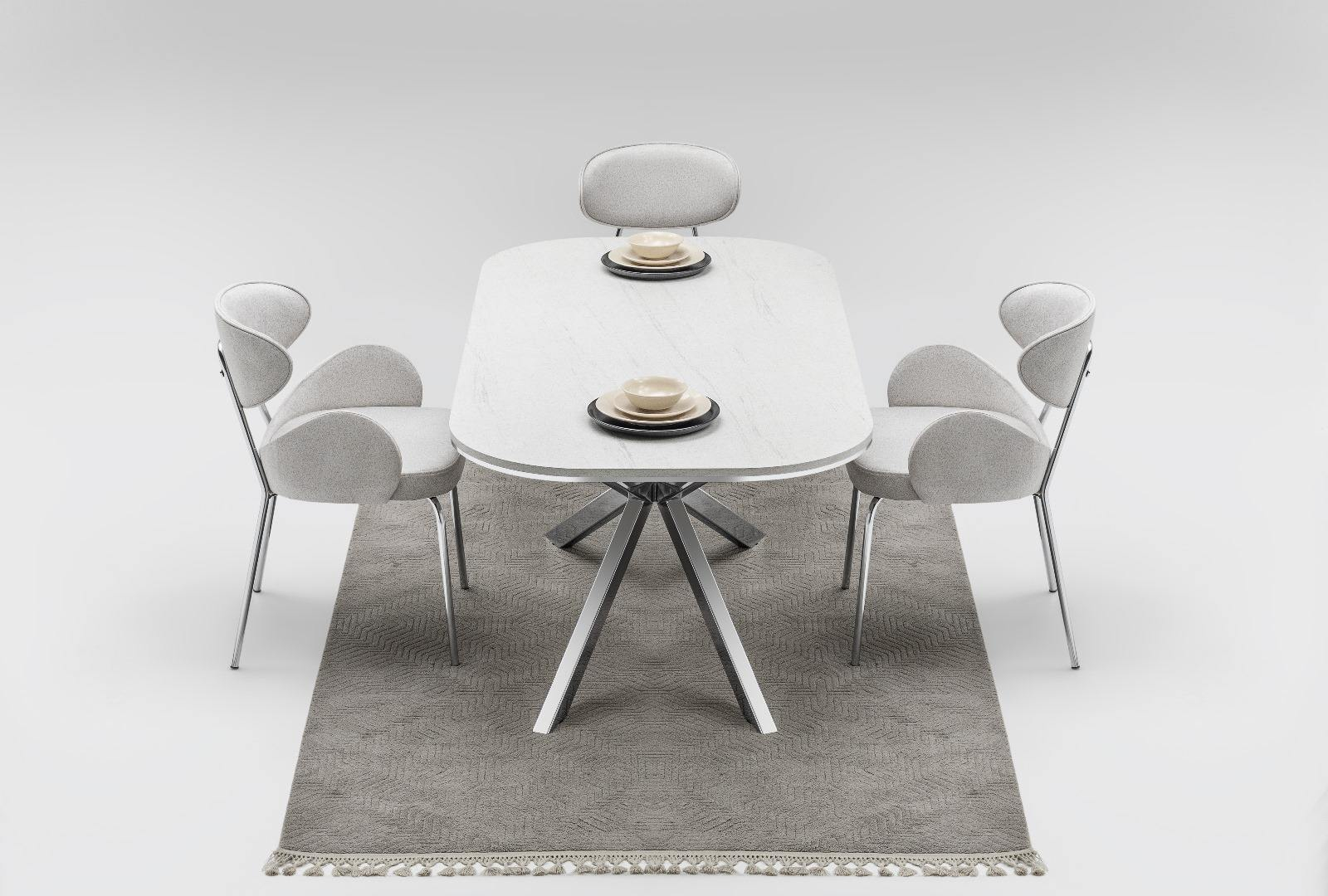 Modern Stainless Steel Dining Set 1 Table 6 Chairs with Fixed Desk Villa Living Room 2Y Warranty