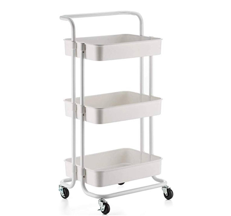 Rolling 3-Tier Metal Kitchen Storage Rack With Wheels For Food Organization