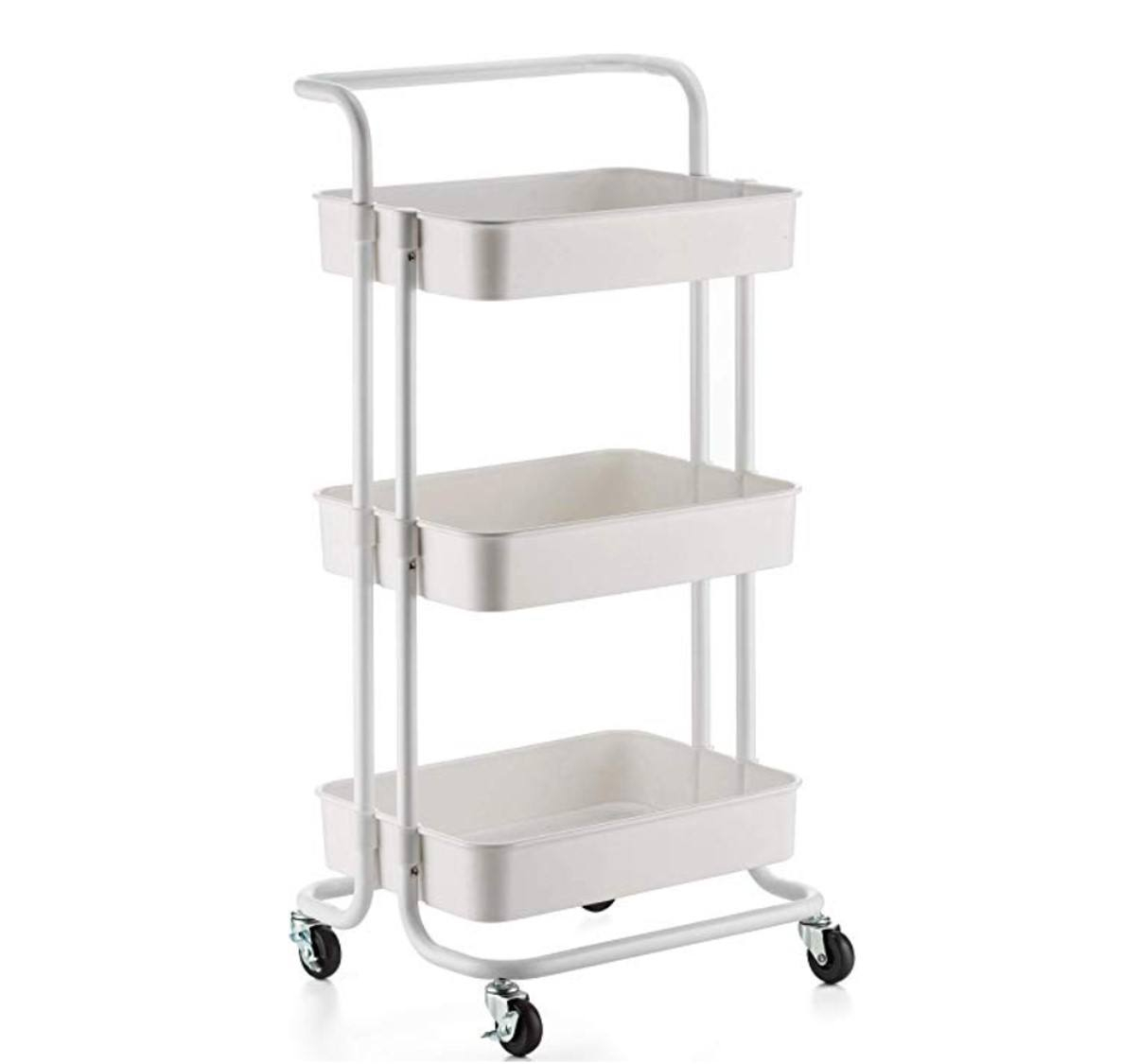 Rolling 3-Tier Metal Kitchen Storage Rack With Wheels For Food Organization