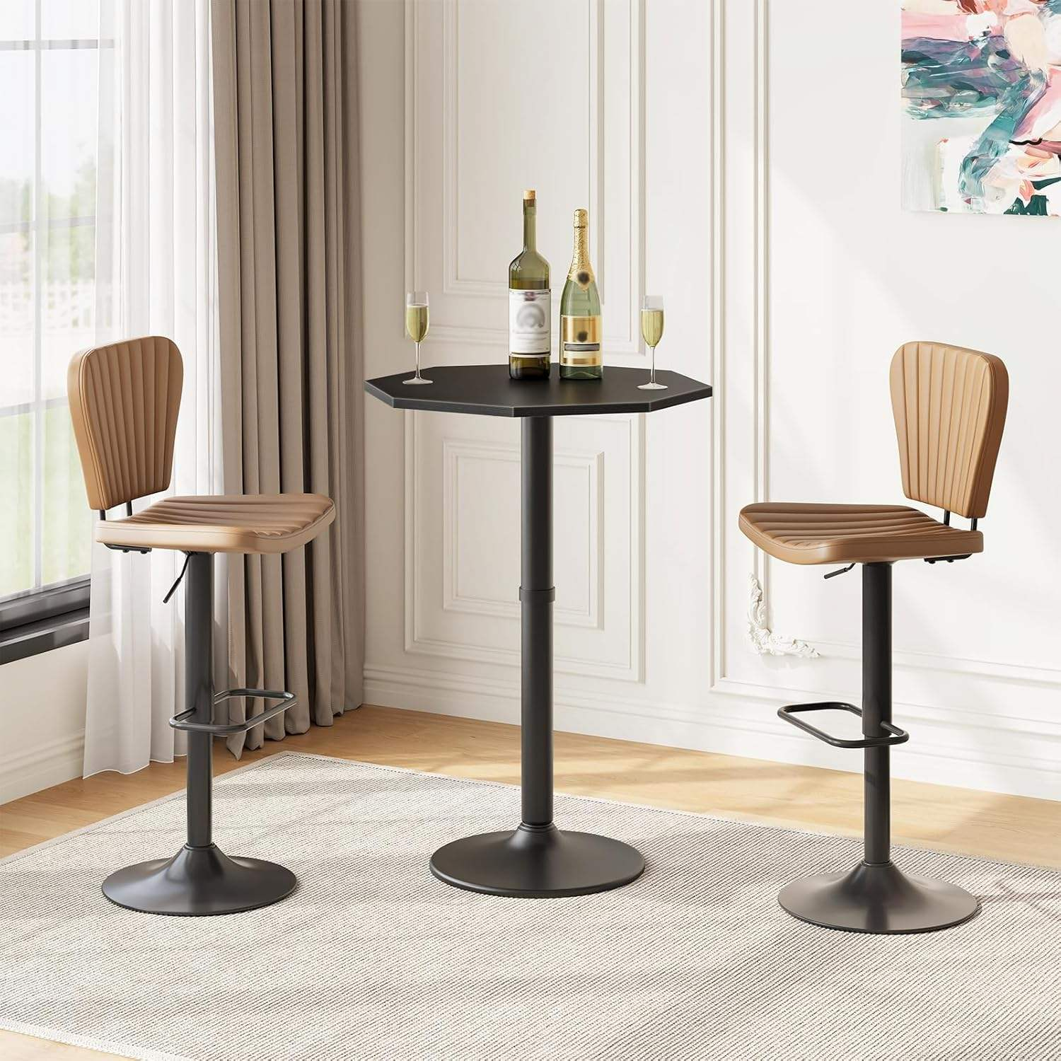 Black Modern Octagonal Bar Table Sturdy Metal Base Non-Foldable for Kitchen Living Room 分享