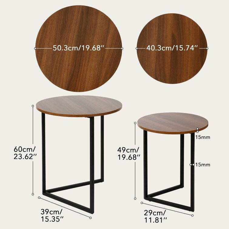 Solid Wood Top Nesting Side Table Stainless Steel Round Coffee Table Sofa Tray Storage