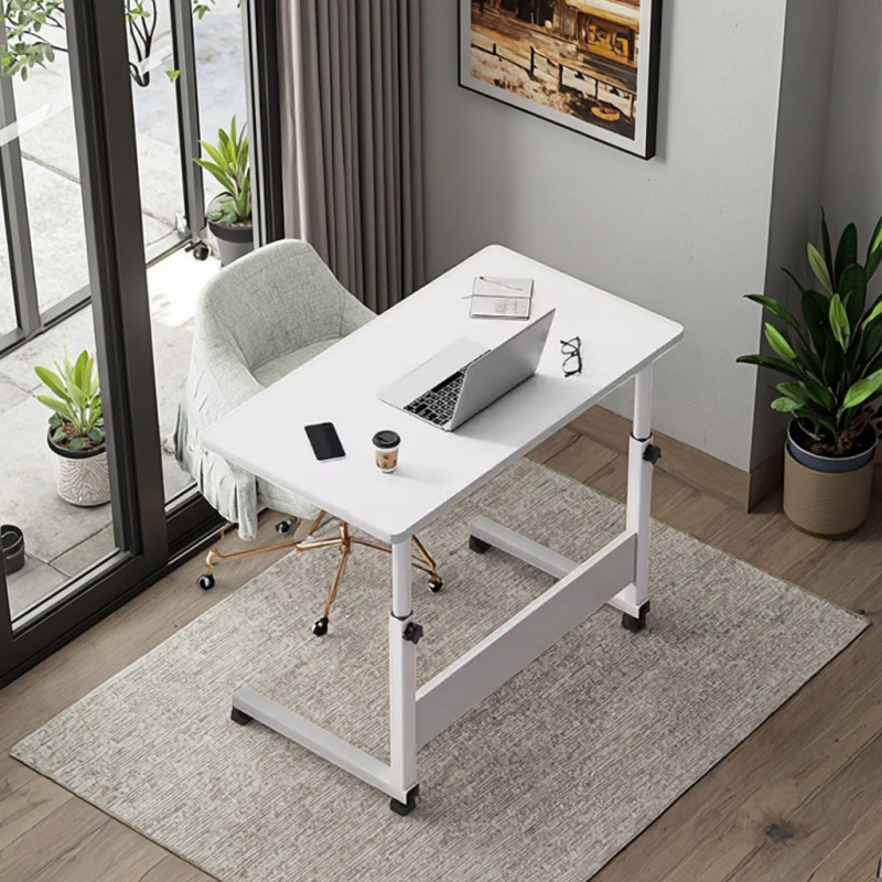 Simple Wooden Folding Desk Height Adjustable Mobile Bedside Computer Desk for Home Office