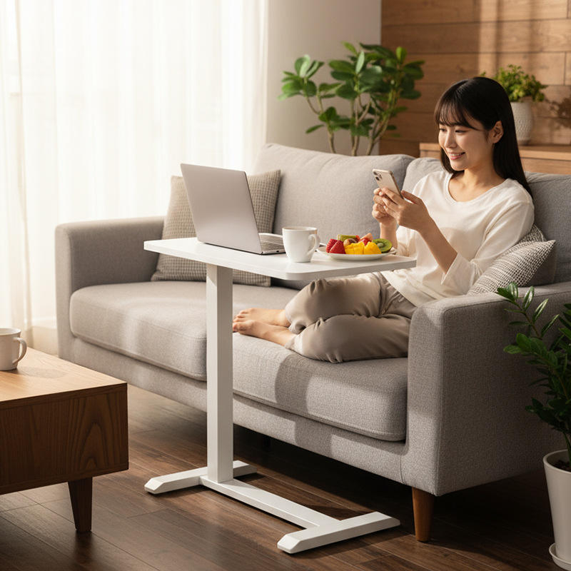 Height Adjustable Mobile Bedside Table Laptop Desk with Sturdy Steel Frame for Sofa & Bedroom