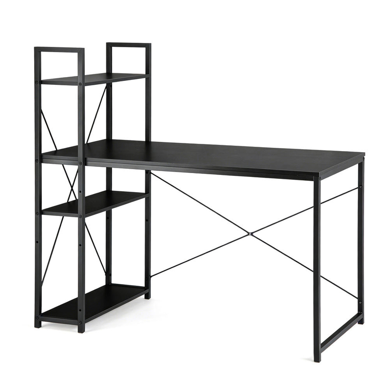 High Load-Bearing Metal Study Computer Desk with Storage Shelves for Home Office & Small Spaces