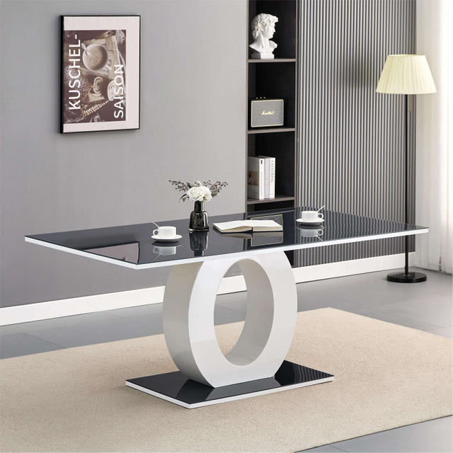 Luxury Painted Tempered Glass Rectangular Dining Table Set 6 Chairs