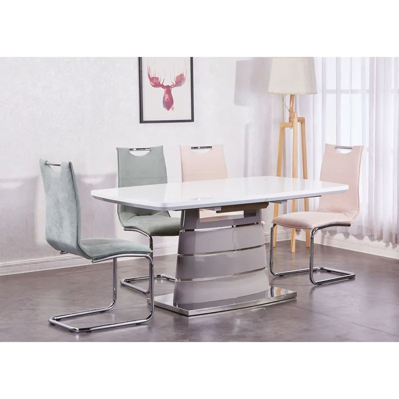 New Italian Rectangular Marble Dining Table Set with Metal Legs