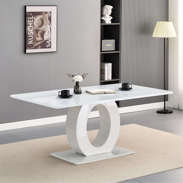 Luxury Painted Tempered Glass Dining Table Set 6 Chairs