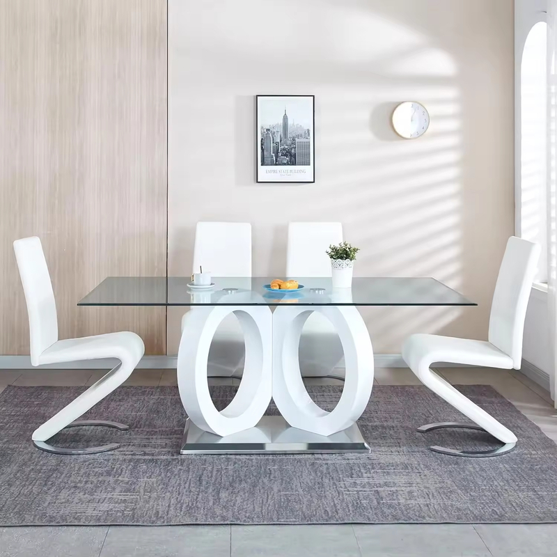 Modern Luxury Glass Dining Table Set 4 Chairs Kitchen Restaurant Furniture