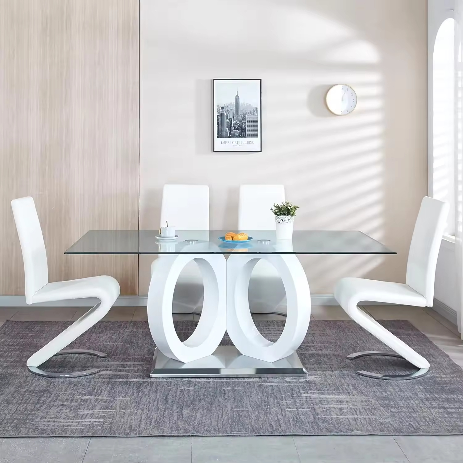 Modern Luxury Glass Dining Table Set 4 Chairs Kitchen Restaurant Furniture