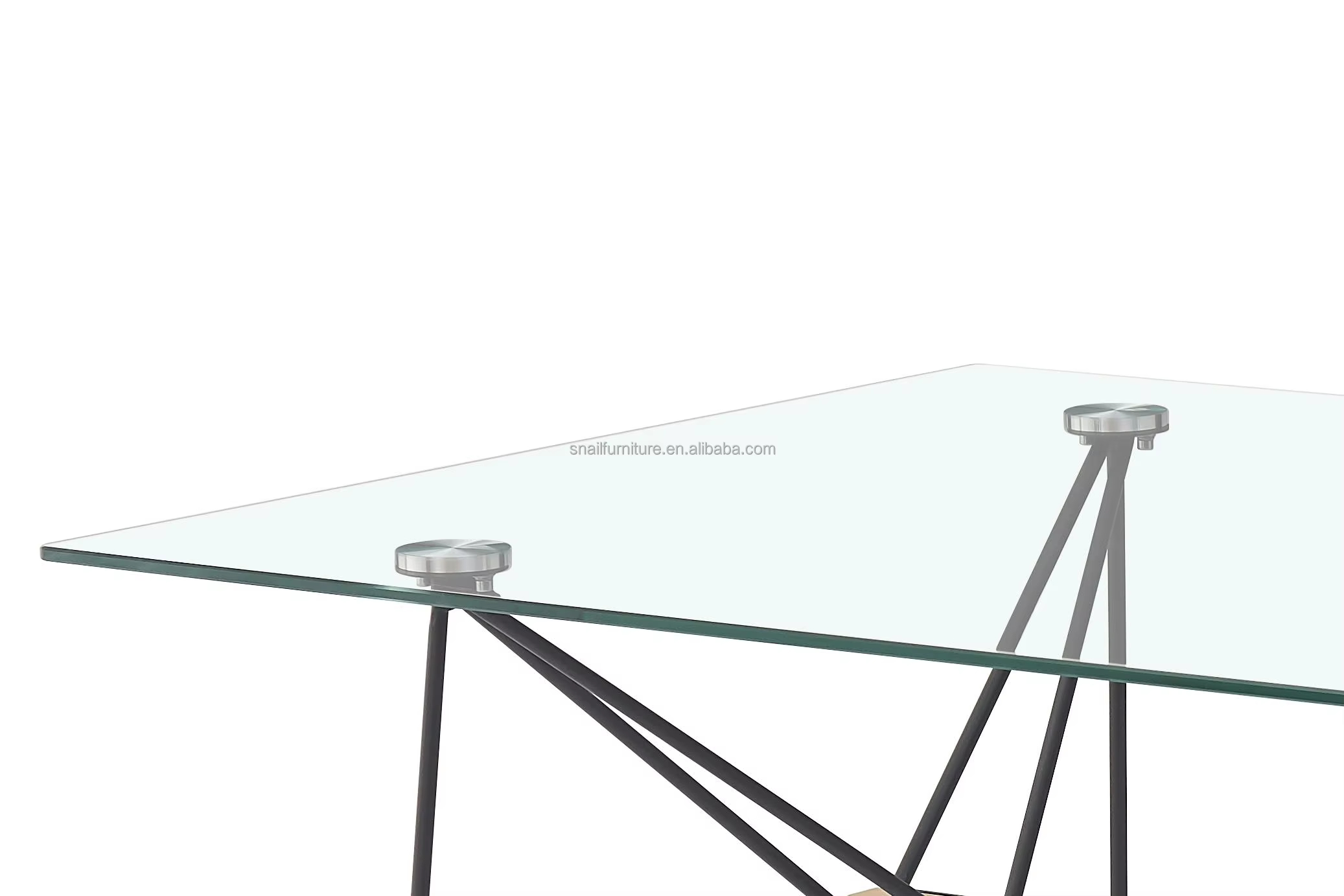 Modern Glass Dining / Coffee Table Metal Frame Solid Wood Beam Clear Glass Top Living Room Restaurant