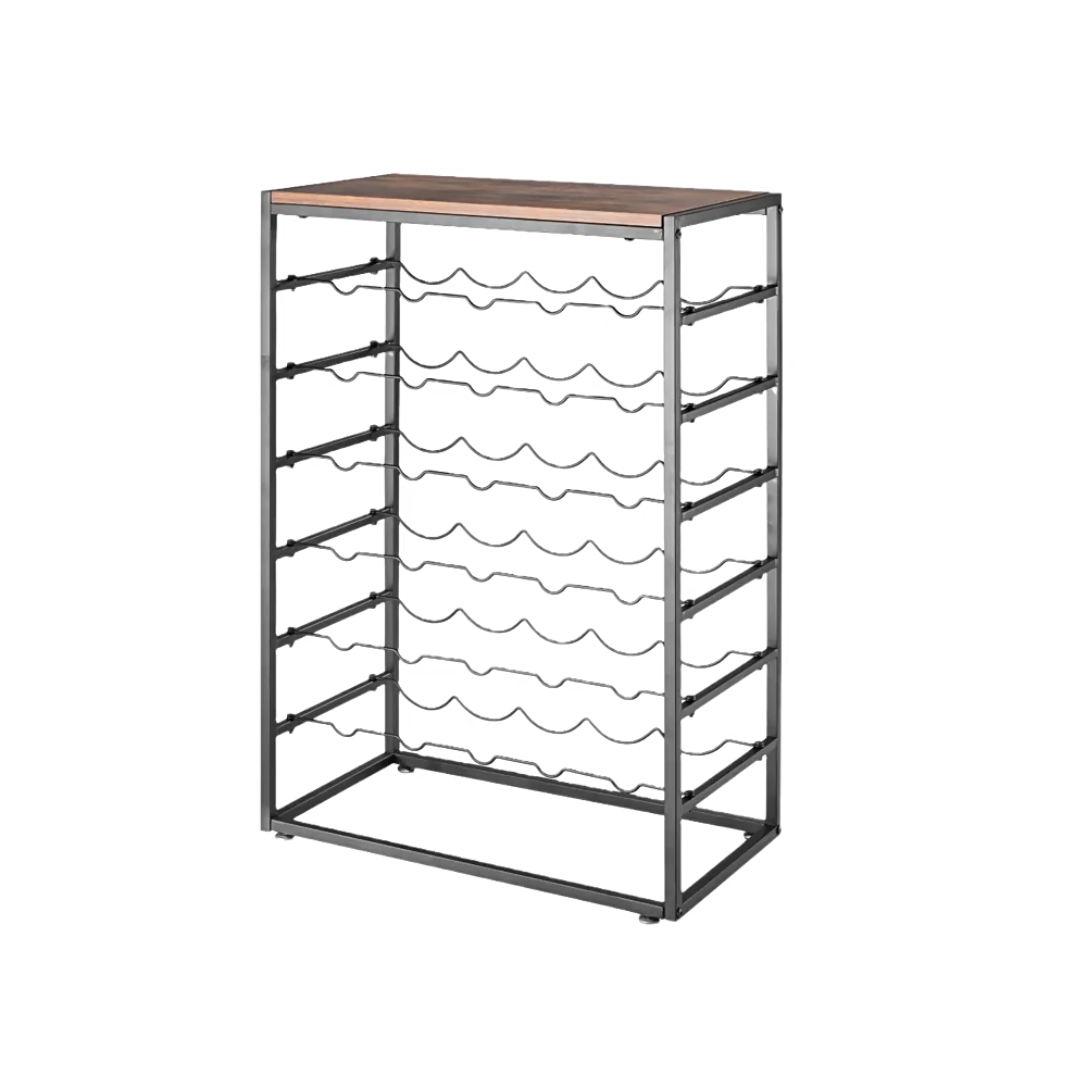 Wholesale Metal Wood Wine Rack Free Standing Floor Black For Home Kitchen Cellar