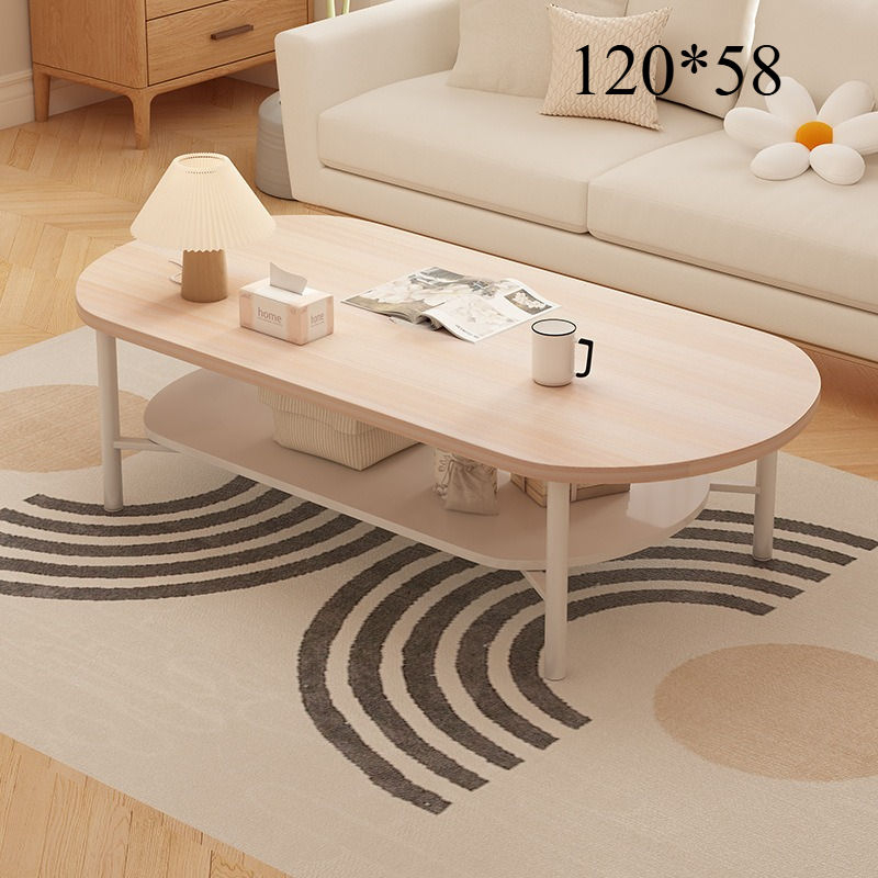 Modern Simple Oval Wood Coffee Table with Storage for Small Living Room
