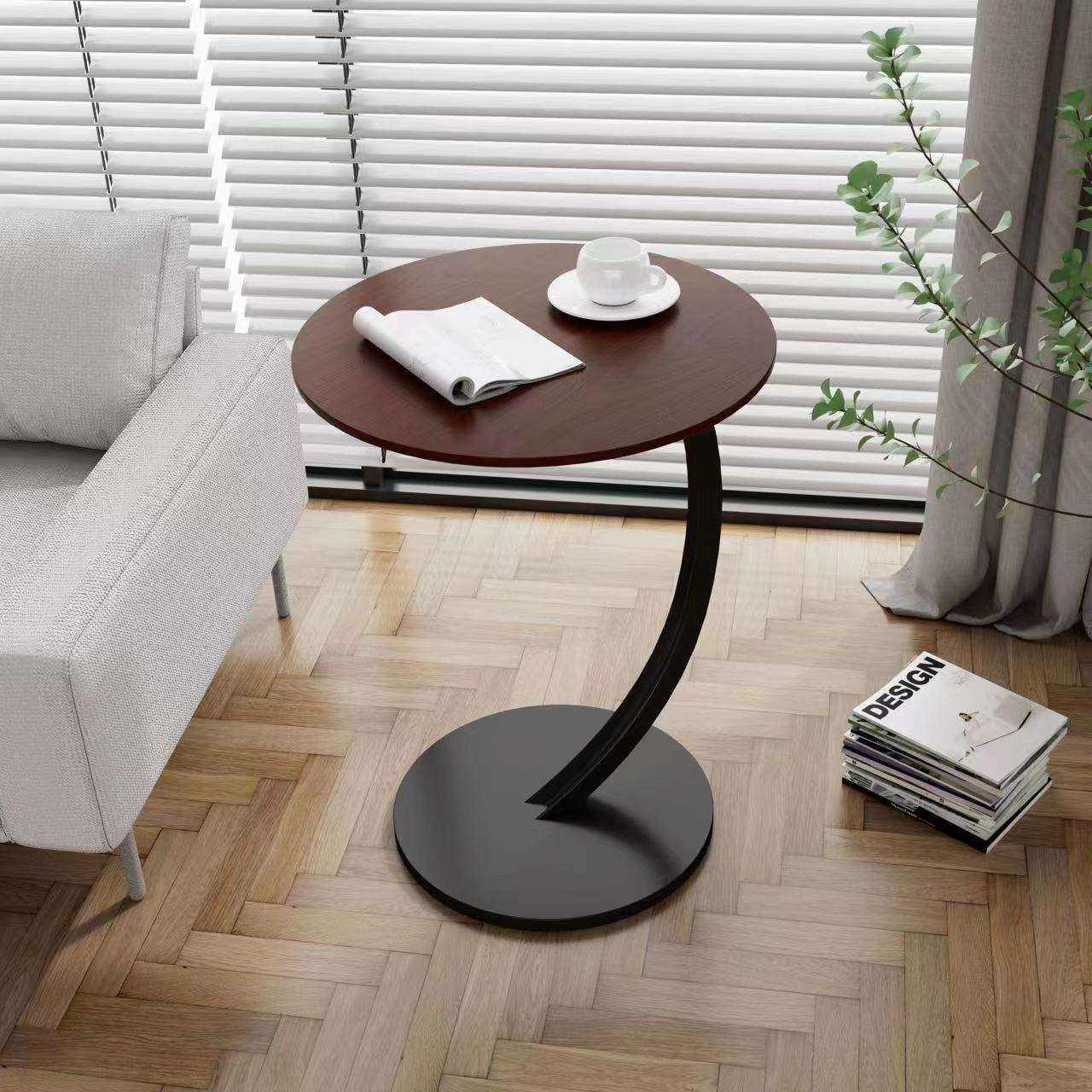 Modern Simple Metal Frame 2-Tier Round Wood Top Coffee Table for Living Room