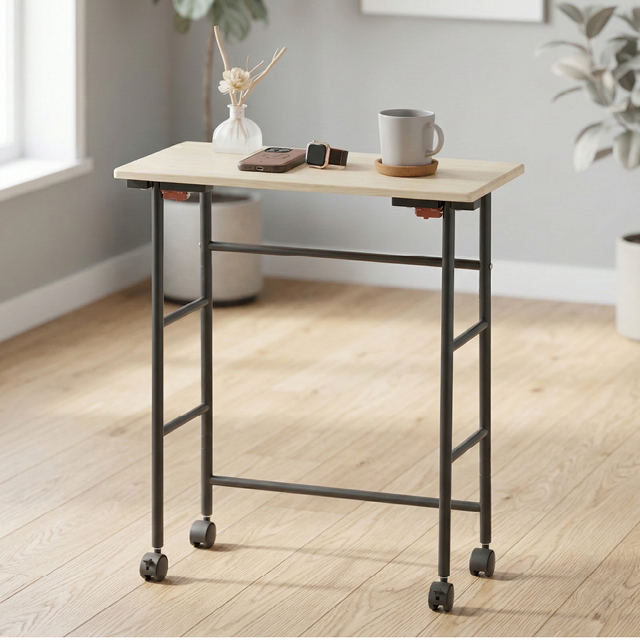 Sturdy Modern Iron Folding Storage Coffee Table with 4 Wheels Mobile Design Easy to Clean Living Room Furniture