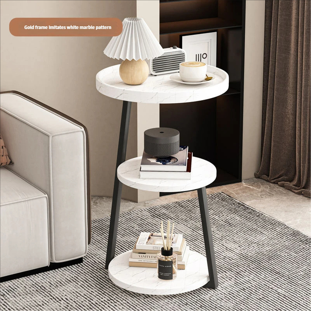 Cream Multi-Tier Luxury Side Table for Balcony Apartment Rental Bedroom Corner 分享