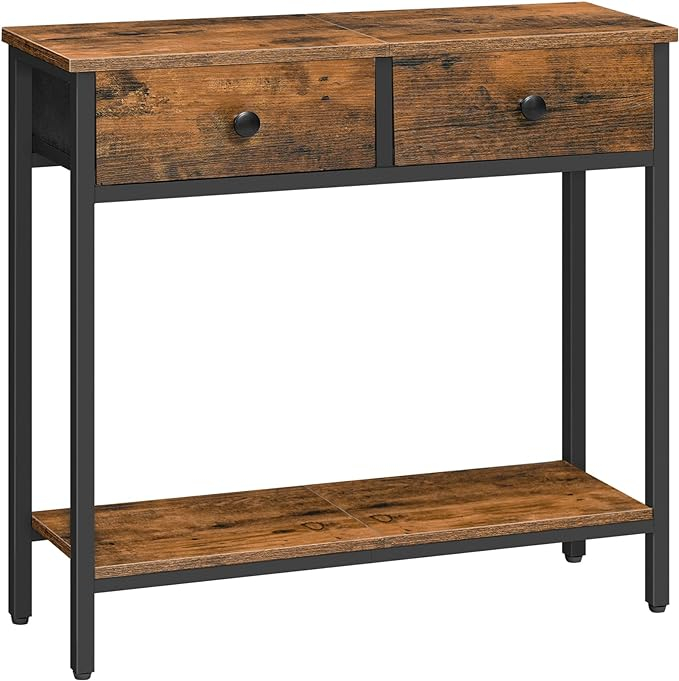 Black Metal Console Table with Drawers Industrial Iron Entryway Hall & Living Room