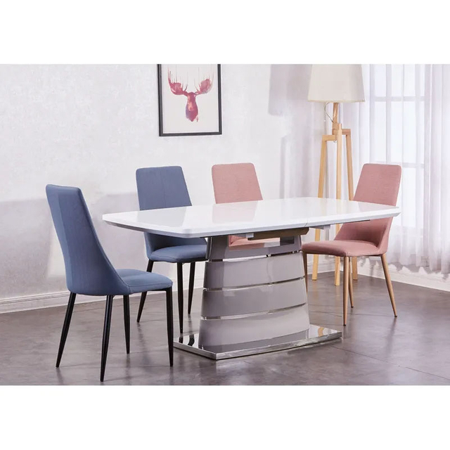 New Italian Rectangular Marble Dining Table Set with Metal Legs