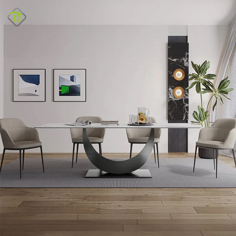 Nordic Moon Base Marble Top Dining Table Set For Home