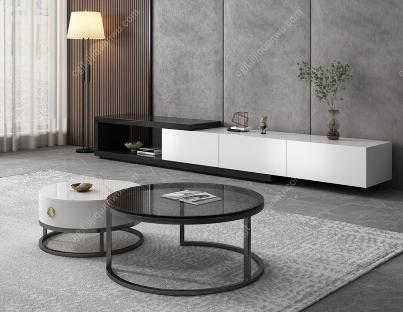 Italian Minimalist Round Nesting Coffee Table Set Gloss Sintered Stone Tempered Glass Living Room
