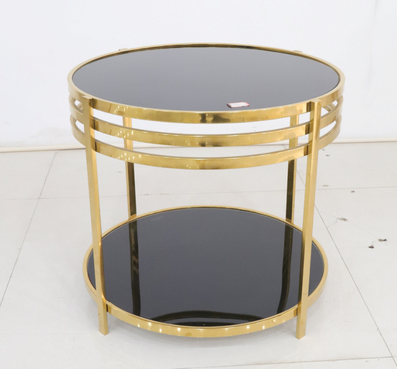 Luxury Marble Top Gold Stainless Steel Frame Sectional Glass Round Coffee Table
