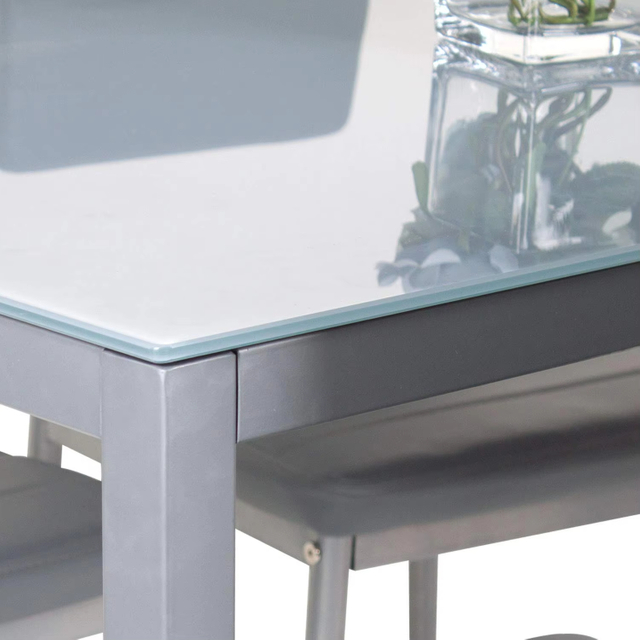 Modern Glass Dining Table with Chrome Legs for Kitchen