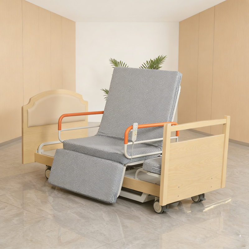 Standard Hospital Multi-Function Electric Adjustable Rotating Bed for Elderly Patients, Back & Leg Rest, Silent Casters