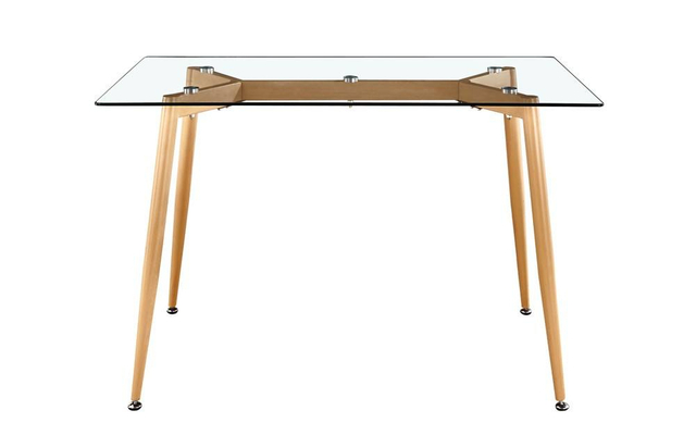 Commercial Glass Rectangular Dining Table Beech Wood Legs Restaurant Table Chair Set Factory Wholesale