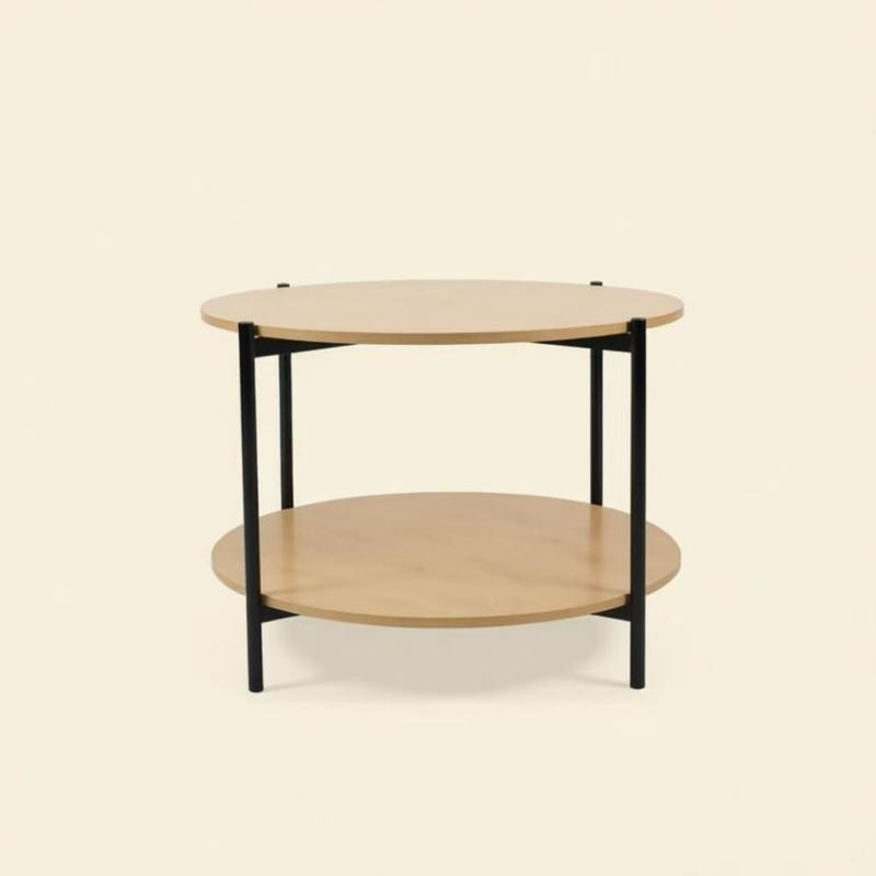 Modern Simple 2-Tier Round Coffee Table Black Metal Frame Storage For Home