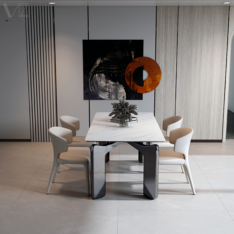 Modern Luxury Sintered Stone Dining Table Stainless Steel Legs 4-Seater