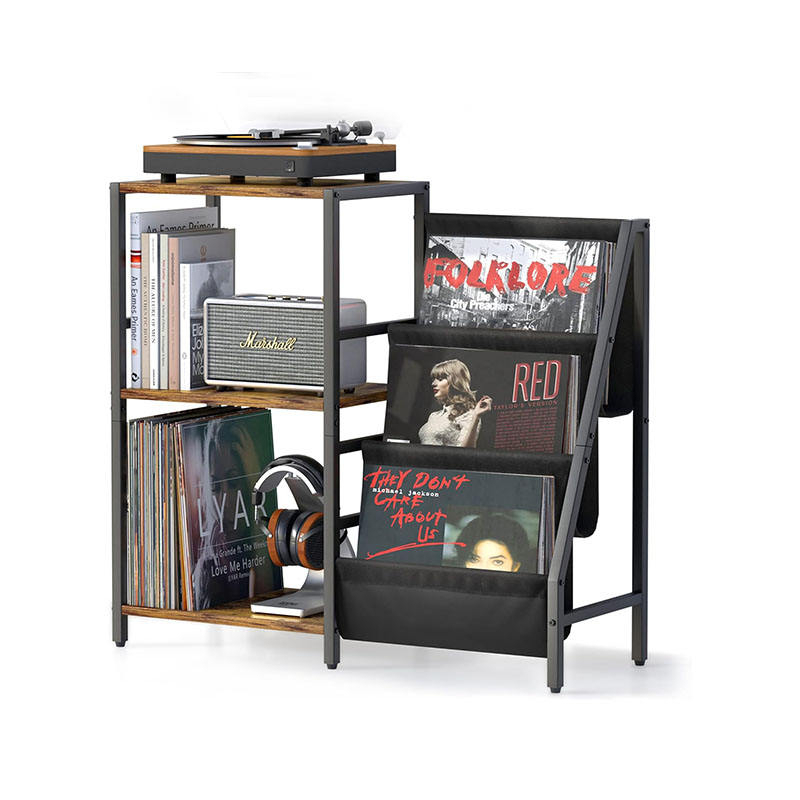 Steel Wood Vinyl Record CD Magazine Storage Rack For Home Living Room 分享