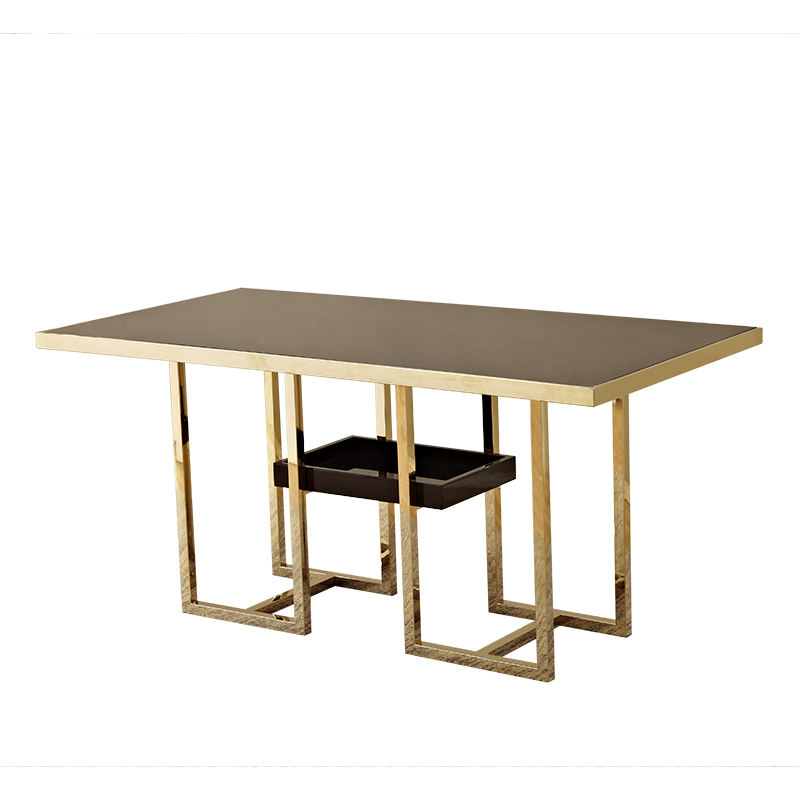 New Modern Top Stainless Steel Marble Dining Table Set Tempered Glass