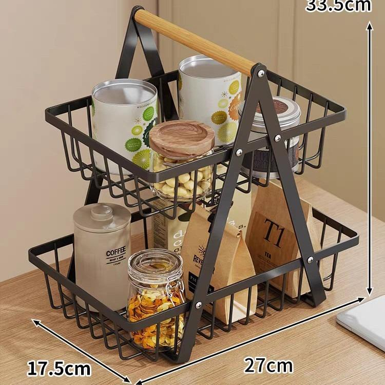 2-Tier Metal Modern Multi-Functional Snack Storage Basket Wall Mount Desktop Fruit Vegetable Organizer