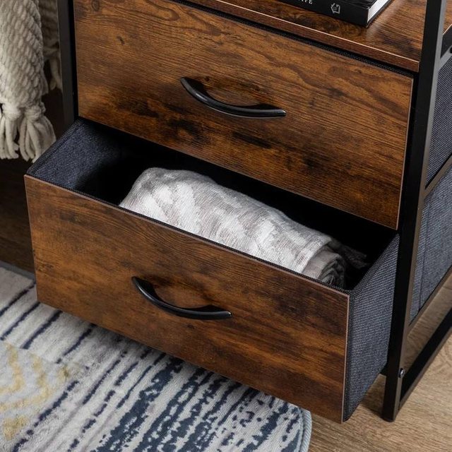 Gold Antique 3-Tier Nightstand With Mirror Fabric Drawers For Bedroom