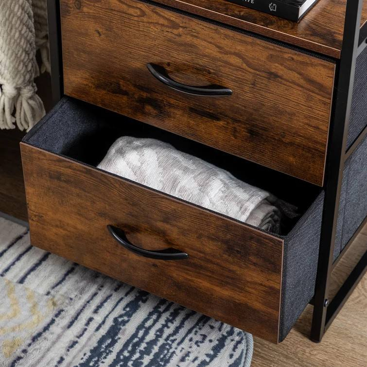 Gold Antique 3-Tier Nightstand With Mirror Fabric Drawers For Bedroom