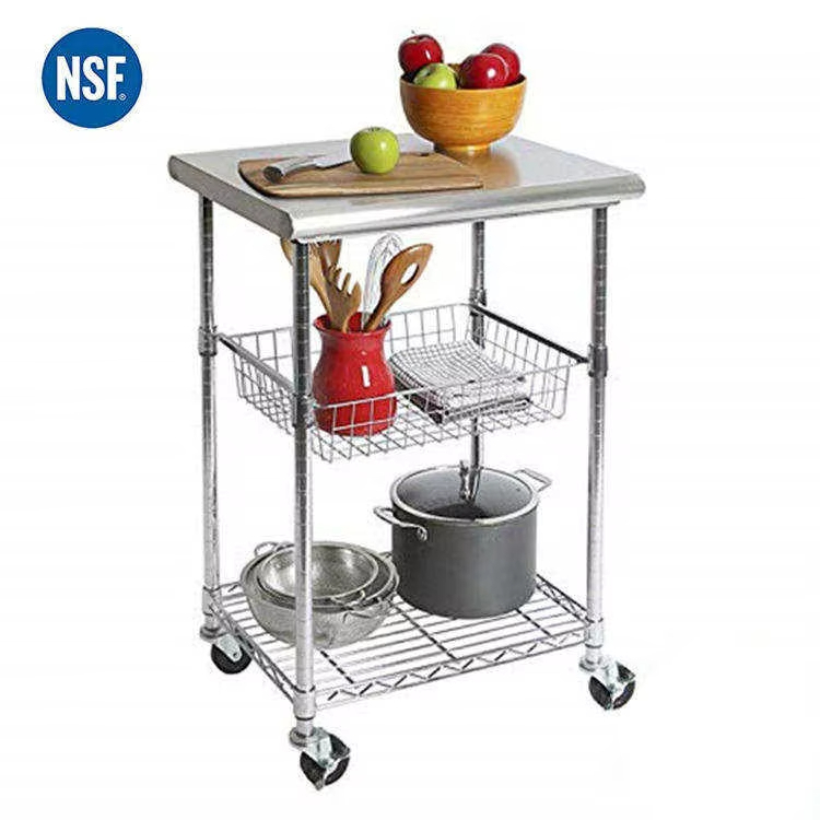 Commercial Stainless Steel Top Workbench Island Utility Cart Prep Station For Restaurant & Hotel Use