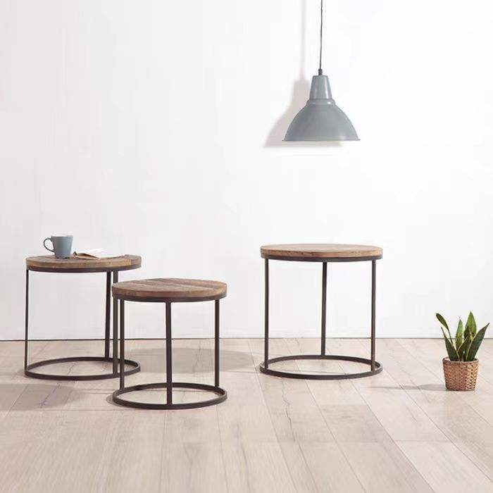 High Quality Modern Living Room Side Table Wooden Top Rectangular Metal Frame