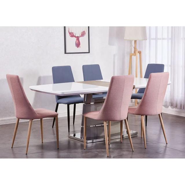 New Italian Rectangular Marble Dining Table Set with Metal Legs