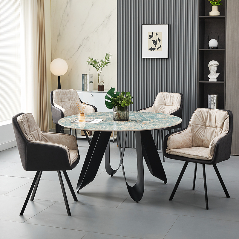 Modern Luxury Round Marble Dining Table 6 Seater Metal Legs