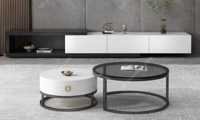 Italian Minimalist Round Nesting Coffee Table Set Gloss Sintered Stone Tempered Glass Living Room